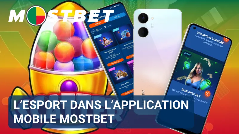 Smartphone affichant la section esport de l’application mobile MostBet avec la liste des matchs.
