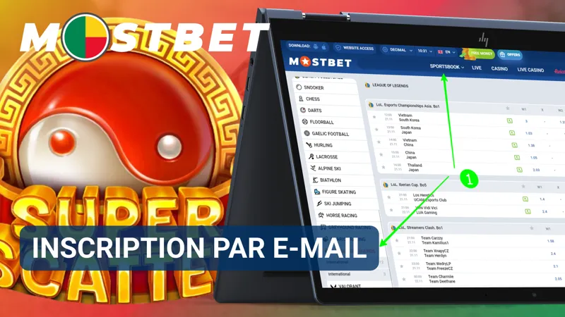 Adresse e-mail renseignée dans le formulaire de création de compte MostBet sur un ordinateur.