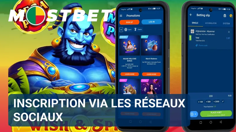 Icônes de réseaux sociaux intégrées à la page d’inscription MostBet pour l’autorisation du compte.